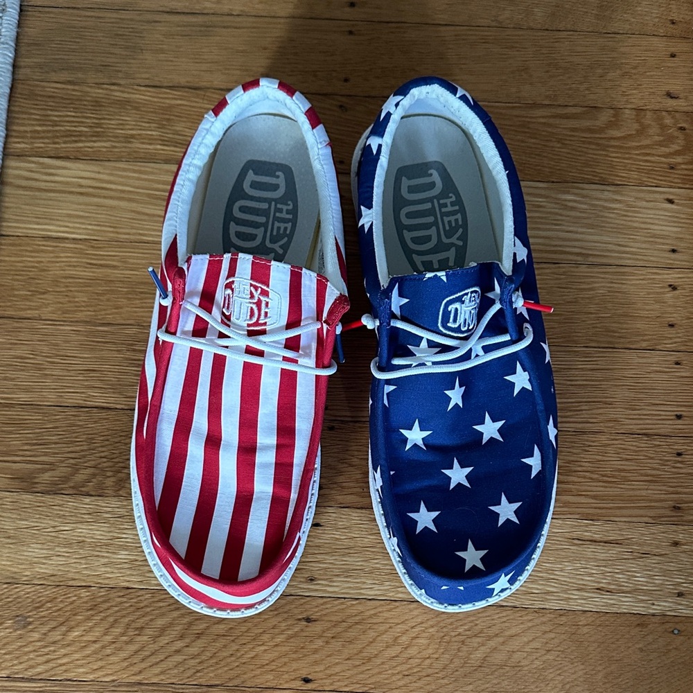 Hey Dude Red and Blue Star Striped Moccasins